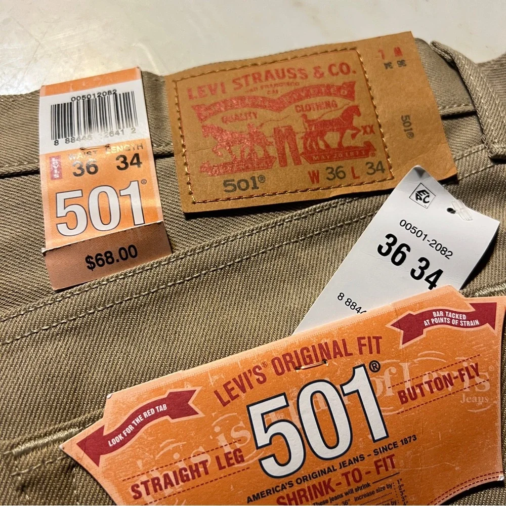 Levi’s 2014 Authentic 501 Jeans STF Button Fly Straight Leg Tan NWT - Picture 5 of 14